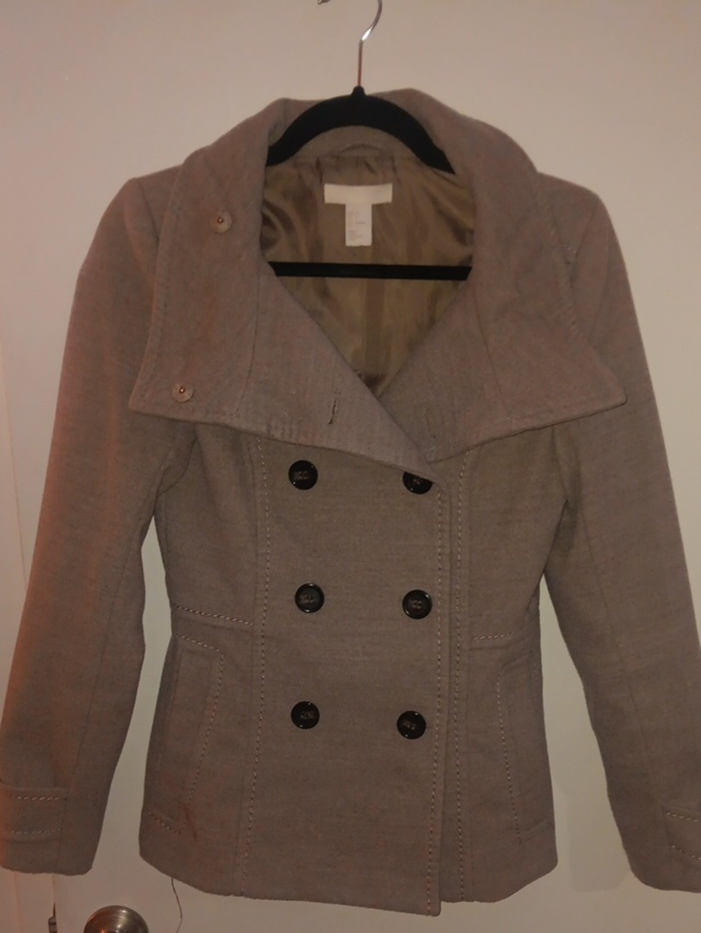 H&M Women's Double-Breasted Peacoat in Taupe